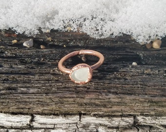 Beach Glass and Electroformed Copper Ring Size 7
