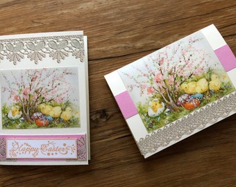 Handmade Easter Chick Cards With Lacy Trim