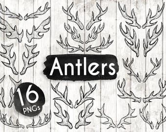 Boho Antler Clipart - Antlers PNG - Hand Drawn Antler Clipart - Vector Tribal Art - Boho clipart - Boho Illustration - 125