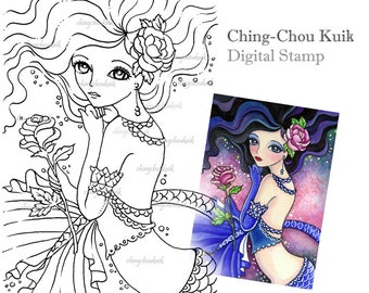Scarlet Lips - Digital Stamp Instant Download / Fantasy Art by Ching-Chou Kuik