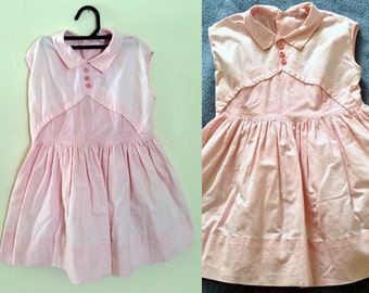 1940s Childrens Pink Dress / 1940s Child Dress / Vintage Toddler Dress for Girl