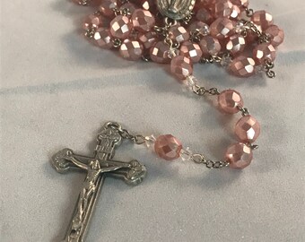Miraculous Medal Rosary with Pink Glass Beads
