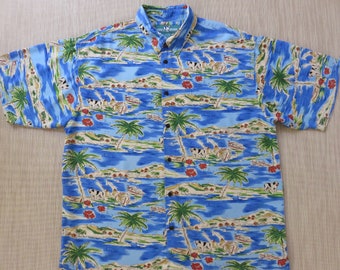BIG DOGS Hawaiian Shirt Tropical Hawaii Island Aloha Shirt Sport Fishing Copyrighted Print Mens Camp - XL - Oahu Lew's Shirt Shack