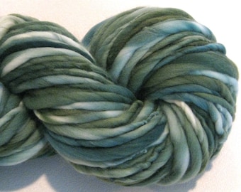 Bulky Handspun Yarn Almost Solid Evergreen 116 yards hand dyed wool spruce green yarn waldorf doll hair knitting supplies crochet supplies