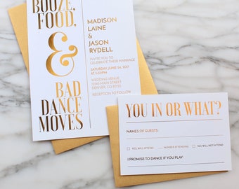 Gold Foil Wedding Invitation Suite // Custom Wedding Invitations // Funny Wedding Invitations // Unique Wedding Invitations // Song Request