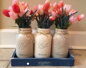 CUSTOM: 8 Quart Jars, Painted Mason Jars
