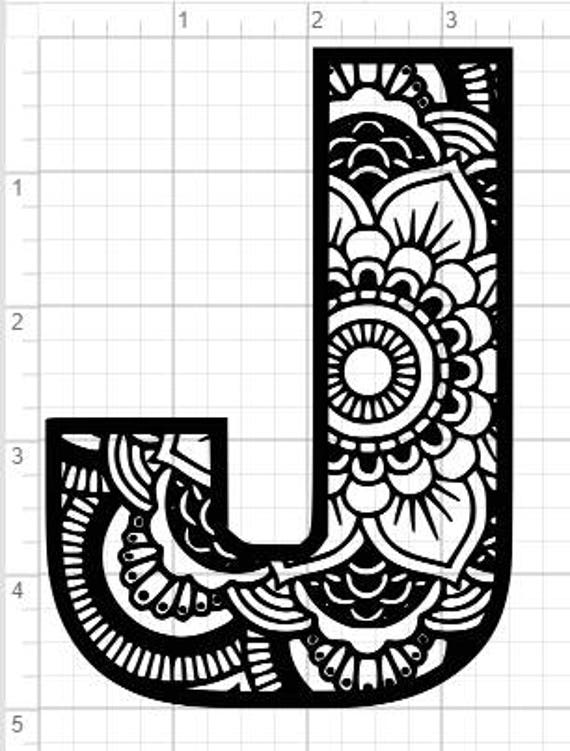 Download Mandala Alphabet Letter J Design SVG PDF Eps Dxf & Studio 3