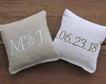Personalized Wedding Cornhole Game Bags - Couple's Initials & Wedding Date - Set of 8 Shown in Grey and White- Great Gift!!