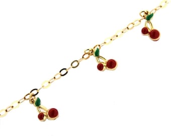 18 Kt Yellow Gold Cherry enamel bracelet 6 inches