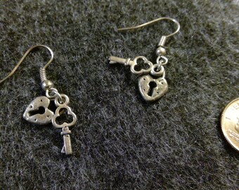 Earrings - Lock & Key - Silver Toned