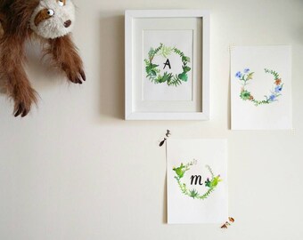 Small watercolor. Personalized initial