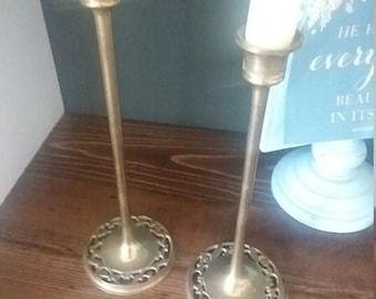 Vintage brass candlesticks - thin vintage brass candlesticks set of 2- vintage candleholders