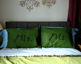 Mr. & Mr. standard pillowcases (100% Cotton) gift for couple, engagement present, couple present, personalized bedding, gay wedding gift