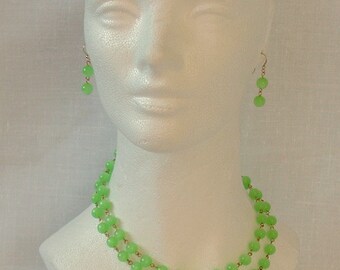 Green Lucite Moonglow Necklace and Earrings Set