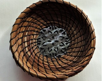Trinket Basket Pine Needle Basket Dark Gray Pine Needle Coiled Trinket Basket Home Decor Basket For Him Basket For Her Native American Art