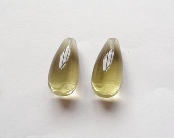 Lemon Quartz Half Top drilled Smooth Fat Teardrop Briolettes 10x20 mm One Pair J6468 G7235