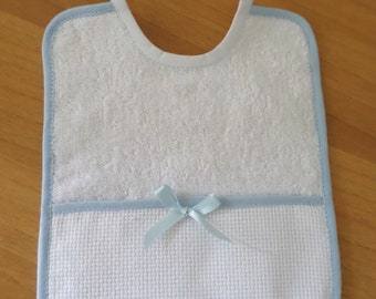 White and celestial baby bib with bow