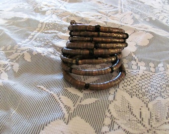 Vintage Metallic Beaded Coil Bracelet