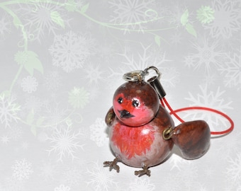 Tiny Robin Bird Cell Bag Friend Polymer Clay Doll with Cellphone Strap Christmas decoration
