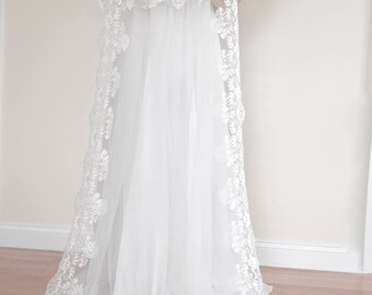 Wedding Veil with Blusher, Detachable Blusher Veil, Blusher Detachable Veil, Two tiers Veil, Removable Blusher, Cathedral Veil, Wedding Veil