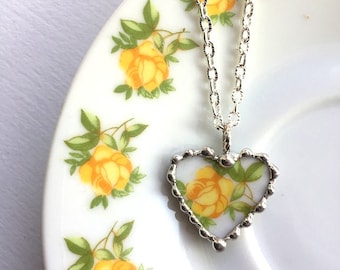 Broken china jewelry, heart pendant necklace, petite heart, antique porcelain, yellow rose, recycled china, Dishfunctional Designs
