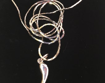 Items similar to Italian horn necklace in sterling silver-silver ...