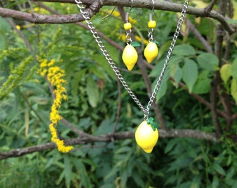 Adorable Fresh Lemon Necklace and Earring Set