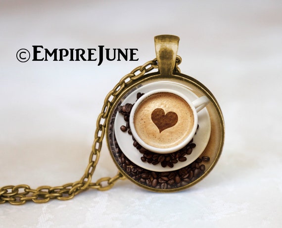 Cappuccino Heart Coffee Necklace Coffee Jewelry Antique