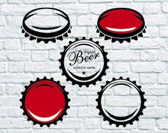 5 Bottle Cap Svg Bundle, Beer Cap Svg, Drink Svg, Craft Beer Clipart, Decal, Stencil, Cut File, Cricut File, Dxf, Eps, Png, Svg File