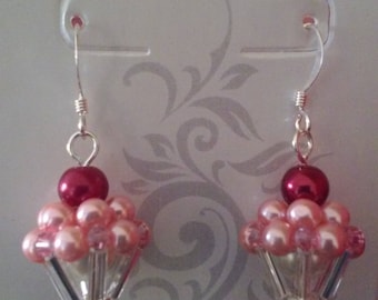 Beaded Strawberry Cupcake Earrings With Cherries On Top