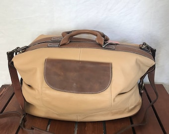 Latico Vintage Tan and Brown Leather Duffle Bag Carry On