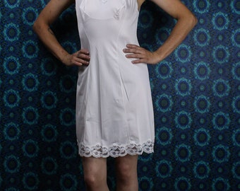 60's Nylon White Full Body Slip, Knee Length, Size Small