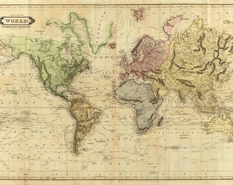 antique map of the world 1831 huge map print fine giclee print