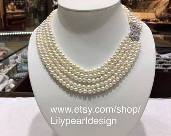 freshwater pearl multi-strand necklace,wedding necklace, bridal necklace, bridesmaid gift