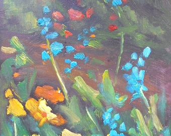 Wildflower Painting, Small Landscape,Floral Oil Painting, 6x8" Flower Painting, Free Shipping in USA