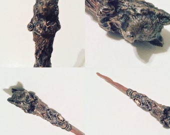 Wolf themed Magic Hand Carved Wand For All Witches and Wizards