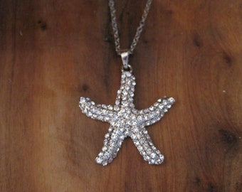 Silver Rhinestone Starfish Necklace - Silver Starfish Necklace - Starfish Necklace - Beach Jewelry