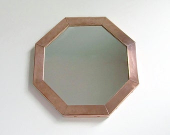 Copper Octagonal Mirror, Copper Frame, Wall Mirror, Decorative Wall Mirror, Rustic Decor, Wood Frame, Distressed Mirror, Metal Mirror