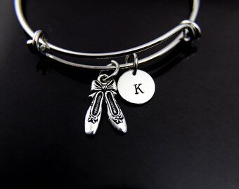 Ballet Bracelet Ballerina Bracelet Dance Bracelet Silver Ballet Shoe Charm Bangle Ballerina Jewelry Personalized Bracelet Initial Bracelet