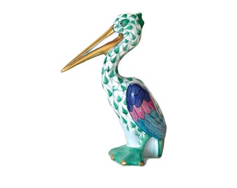 Herend Pelican Figurine Hungarian Porcelain Bird Seashore Coastal