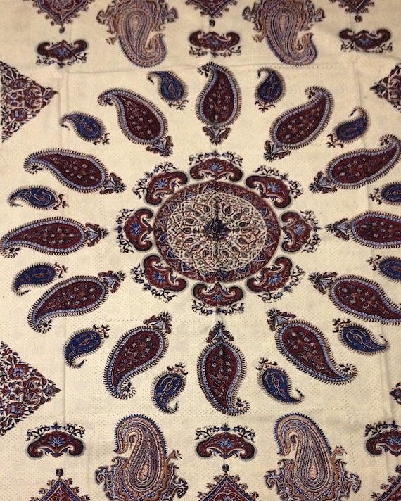 Handmade 6 seater Tablecloth, 76" x 52" paisley design, block printed mandala Tapestry art , bedspread with natural dyes and tassels