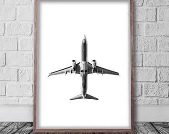 Plane Print Digital Download, Scandinavian Poster, Printable Photography, Airplane Art, Aviation Wall Art, Monochrome Decor, Jet Print