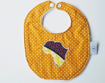 Yellow and white polka dot Africa bib/Africa map bib