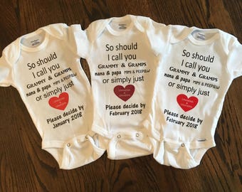 Pregnancy announcement, should i call you onesie, grandparent pregnancy reveal, cute pregnancy announcement