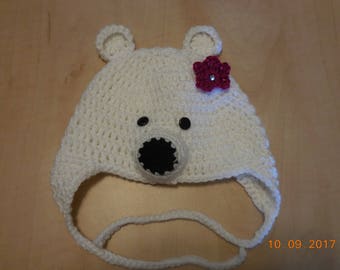 Crocheted polar bear hat, crocheted baby hat, baby girl hat, crocheted baby girl hat