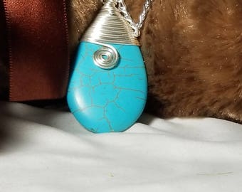 Turquoise Pendant, Wire Wrapped Pendant, Wire Wrapped Stone, Wire Wrapped Turquoise, Handmade Necklace, Turquoise Necklace Turquoise Jewelry