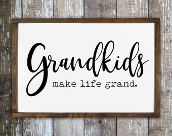 Grandkids make life grand sign, Living room wall decor, Gift for grandparents, Wooden wall sign, Hand painted sign, Home decor sign HS168