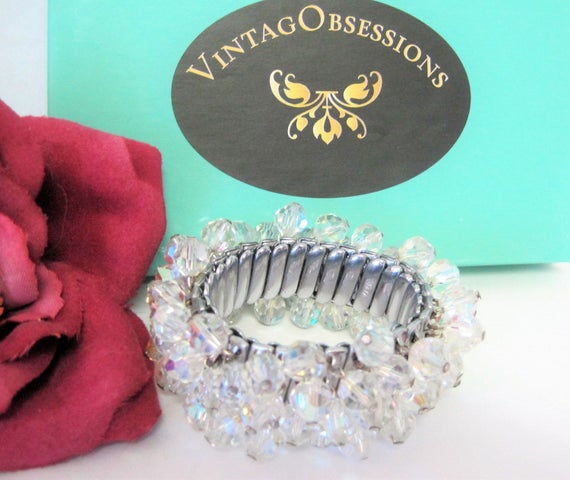 Crystal Faceted Bracelet, Cha Cha Bead Style, Expansion Bracelet