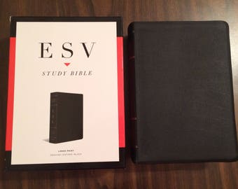 PERSONALIZED ** ESV Large Print Study Bible - Black Genuine Leather ** Custom Imprinted