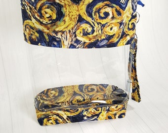 Medium Clear Knitting Project Bag, Exploding Tardis Doctor Who, Clear Vinyl Bag, drawstring Clear window project bag CVM0007